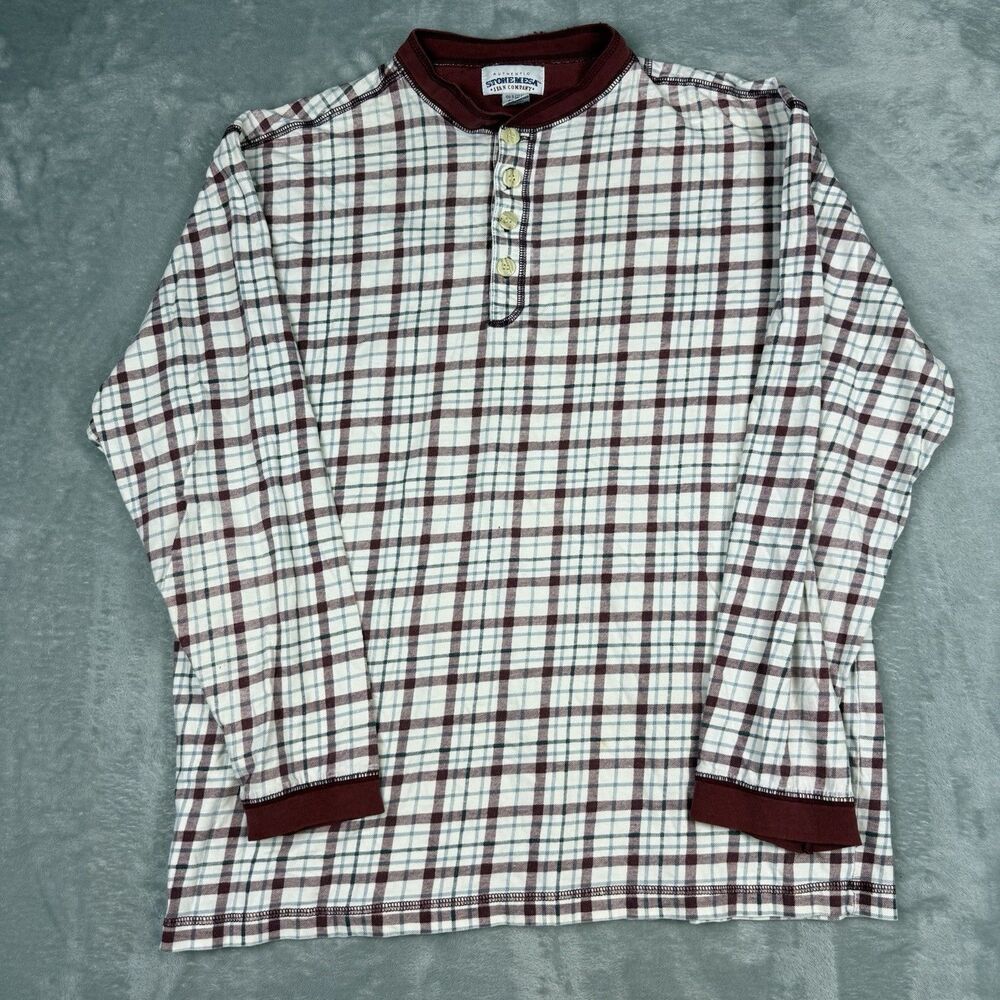Vintage Stone Mesa Plaid Henley Shirt Men’s XL 100% Cotton Long Sleeve